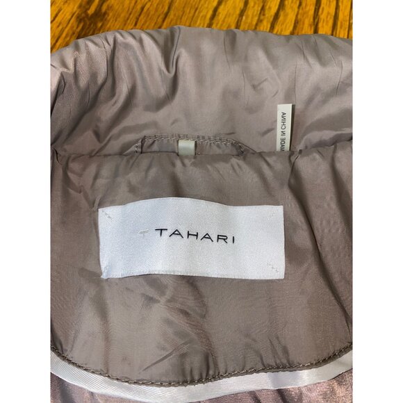 Womens Taupe Quilted Jacket With Embroidered Design By Tahari - Zipper Closure F - Picture 3 of 8